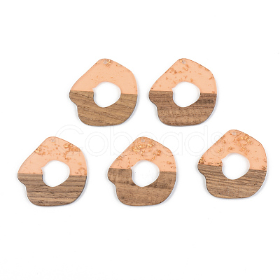 Transparent Resin & Walnut Wood Pendants RESI-S389-050A-B04-1