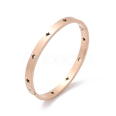 Hollow Star 304 Stainless Steel Hinged Bangles BJEW-L610-20RG-1