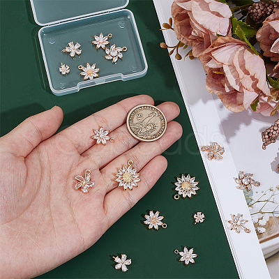 16Pcs 8 Styles Brass Pave Clear Cubic Zirconia Pendants KK-PH0012-76-1