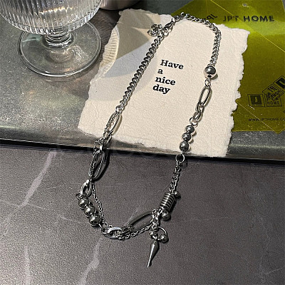 Hip-Hop Style 201 Stainless Steel Spiked Cone Tassel Ball Link Chain Necklaces for Sweater Match FS-WG323D8-01-1
