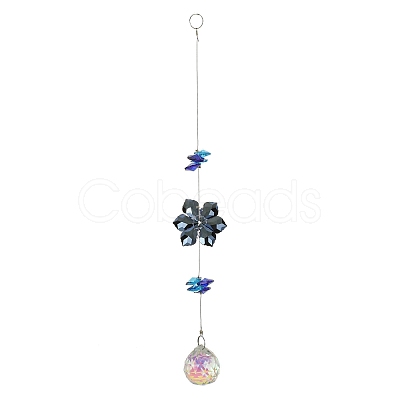 Glass Flower Hanging Suncatchers HJEW-P018-E03-1
