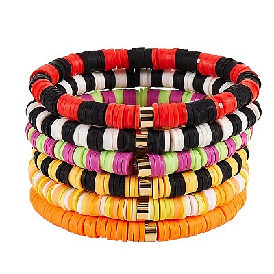 Handmade Polymer Clay Heishi Beads Stretch Bracelets Sets BJEW-JB05902-10-1