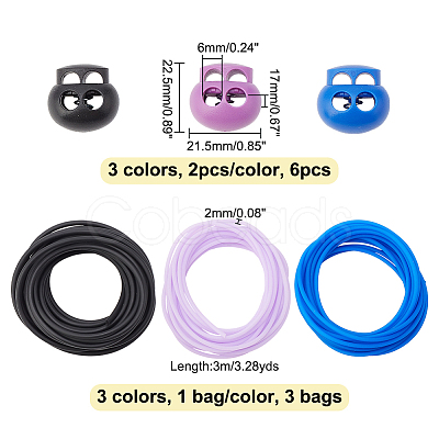6Pcs 3 Colors Oval 2-Hole Plastic POM Cord Locks FIND-OC0003-23A-1