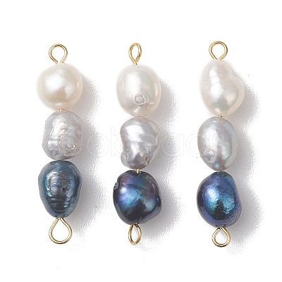 Natural Cultured Freshwater Pearl Potato Beaded Connector Charms PALLOY-JF04985-1