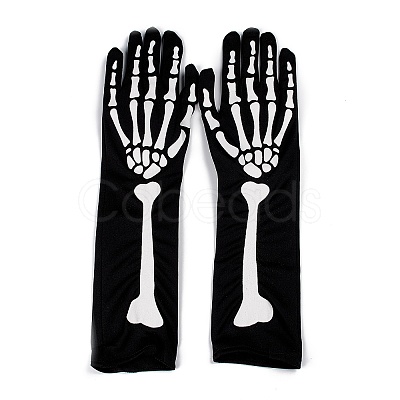 Long Polyester Skeleton Hand Horror Full Finger Gloves AJEW-A045-01B-1