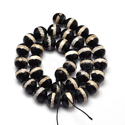 Tibetan Style Striped Pattern dZi Beads Strands TDZI-O005-10F-10mm-1