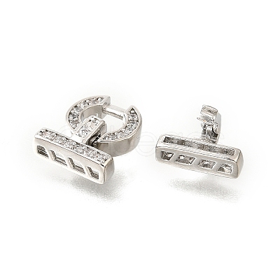 Rack Plating Brass Micro Pave Clear Cubic Zirconia Fold Over Clasps KK-V008-23P-1