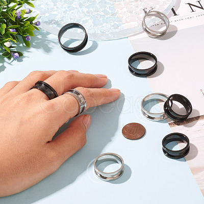 12Pcs 6 Styles 201 Stainless Steel Grooved Finger Ring Settings RJEW-TA0001-04EB-1