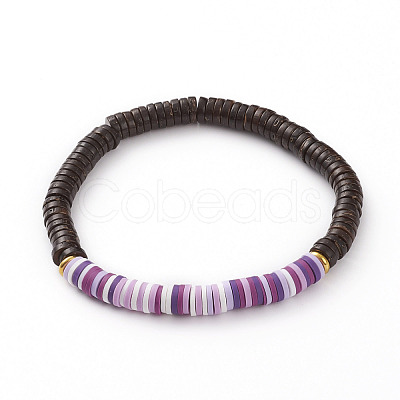 Polymer Clay Heishi Beads Stretch Bracelets BJEW-JB05811-02-1