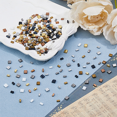 420Pcs 14 Styles 2-Hole Opaque Glass Seed Beads SEED-HS0001-12-1
