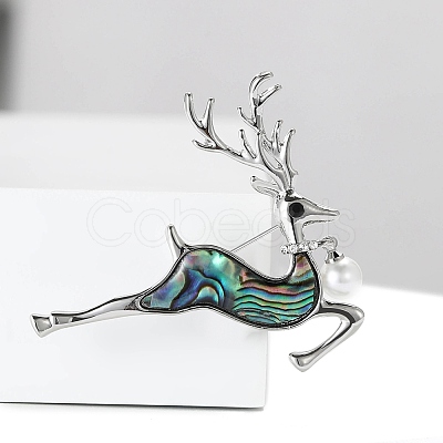 Alloy and Paua Shell Elk Brooch PW-WG309AD-01-1