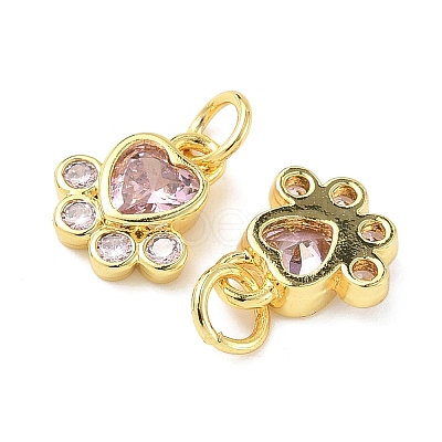 Brass Pave Cubic Zirconia Paw Print Charms KK-I355-17G-08-1