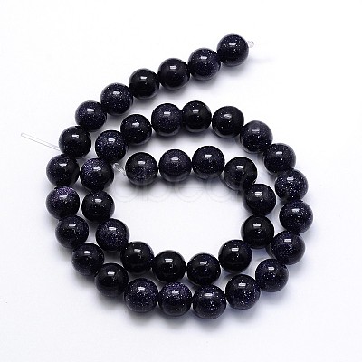 Synthetic Blue Goldstone Round Beads Strands X-G-O047-11-6mm-1