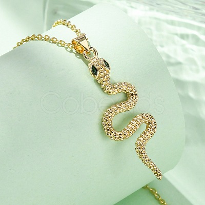 Brass Micro Pave Green Cubic Zirconia Snake Pendant Necklaces LS-NJEW-S438-02E-G-1