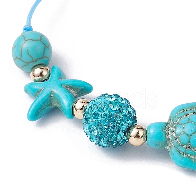 Starfish & Turtle Synthetic Turquoise(Dyed & Heated) Braided Bead Bracelets BJEW-JB09818-01-1