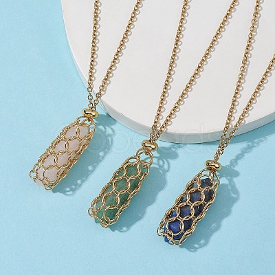 Natural Mixed Gemstone Bullet Pendant Necklaces NJEW-JN04529-02-1