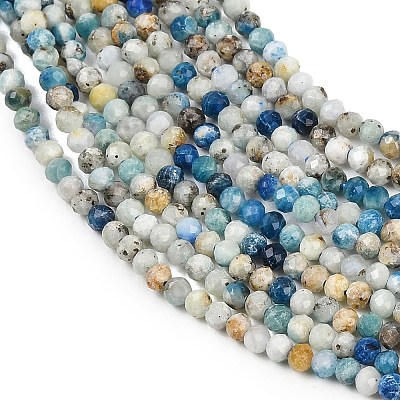 Natural Blue Azurite in Calcite Beads Strands X-G-P618-3mm-01-1