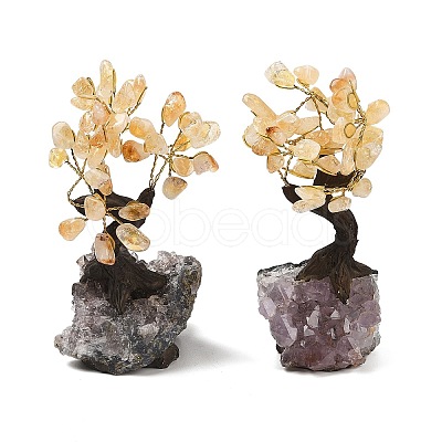 Natural Yellow Quartz Chips Tree Sculpture DJEW-K026-01B-1