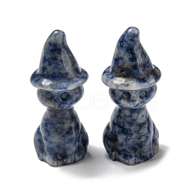 Natural & Synthetic Gemstone Carved Healing Cat with Witch Hat Figurines DJEW-D012-07A-1