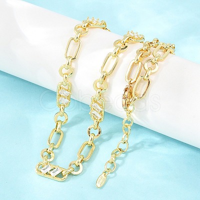 7MM Brass Pave Cubic Zirconia Figaro Chain Necklaces NJEW-D324-05G-07-1