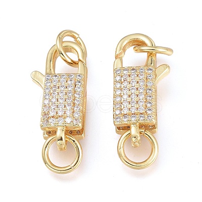Brass Micro Pave Clear Cubic Zirconia Lobster Claw Clasps ZIRC-L076-071G-1