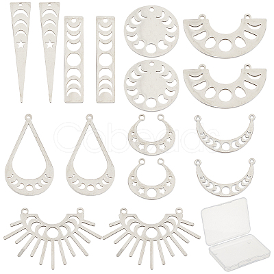 16Pcs 8 Style 201 Stainless Steel Pendant Links STAS-SC0003-55-1