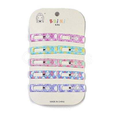 10Pcs 5 Colors Tartan Pattern Epoxy Resin Snap Hair Clip PHAR-P009-01B-1
