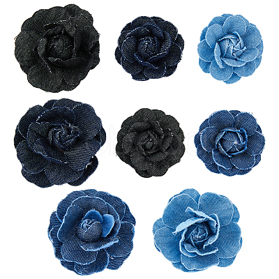 16Pcs 8 Styles Denim Cloth & Nylon Flowers DIY-FH0007-88-1