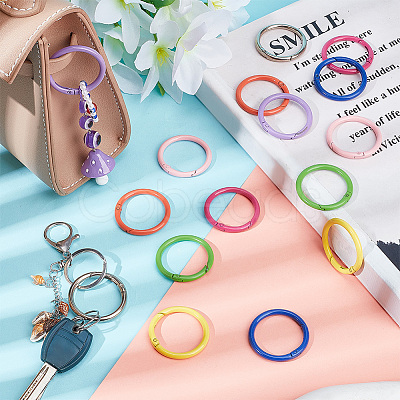 16Pcs 8 Colors Spray Painted Alloy Spring Gate Rings FIND-PH0009-67-1