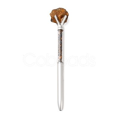 Raw Natural Tiger Eye Chip on Top Ball-Point Pen AJEW-G063-01C-1