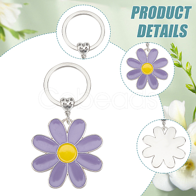 6Pcs 3 Colors Daisy Alloy Enamel Pendant Keychain KEYC-HY0001-18-1