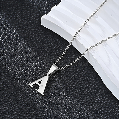 201 Stainless Steel Crystal Rhinestone Initial Pendant Necklaces FS-WG28760-01-1