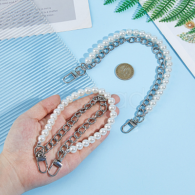 Aluminum & White Plastic Imitation Pearl Double Layer Decorative Purse Chains FIND-WH00670-127A-1