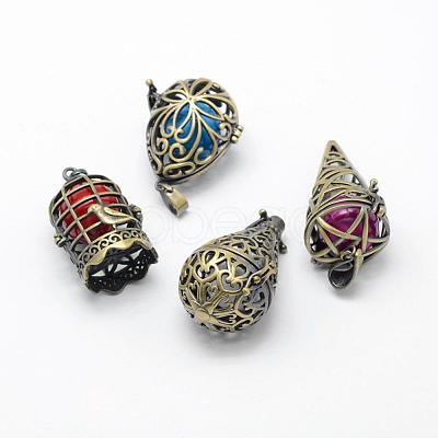 Rack Plating Brass Cage Pendants KK-F722-48AB-RS-1