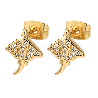 Brass Micro Pave Clear Cubic Zirconia Stud Earrings EJEW-D328-04G-01-1