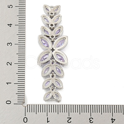 Brass Pave Lilac Cubic Zirconia Flower with Leaf Links Connector Charms KK-P277-52P-03-1