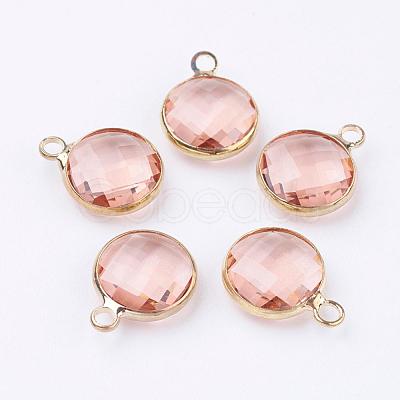 Golden Tone Brass Glass Flat Round Charms GLAA-M003-A-16G-1