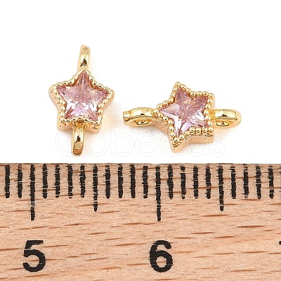 Brass Pave Pearl Pink Cubic Zirconia Connector Charms KK-CBA2DE6-04G-14-1