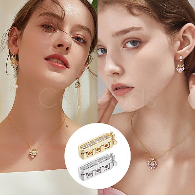 4Pcs 2 Colors Rectangle Brass Micro Pave Clear Cubic Zirconia Twister Clasps ZIRC-DC0001-31-1
