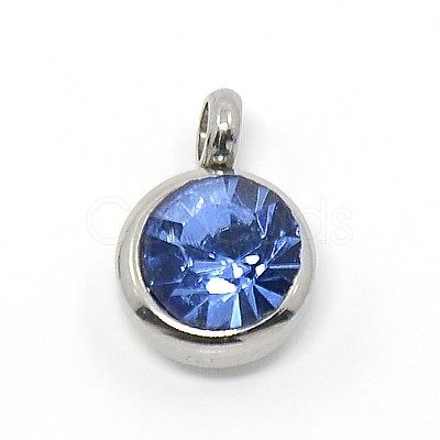 Trendy Original Color 304 Stainless Steel Grade A Rhinestone Flat Round Charm Pendants RB-M030-06I-1