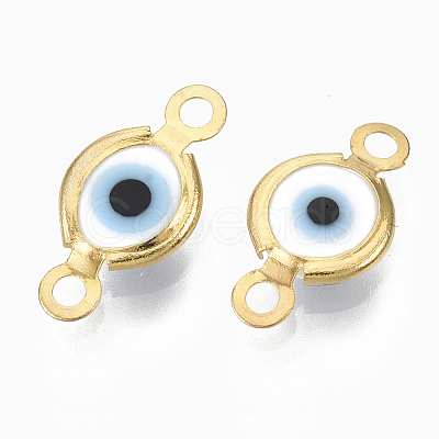 Handmade Evil Eye Lampwork Links connectors X-STAS-T041-02G-05-1