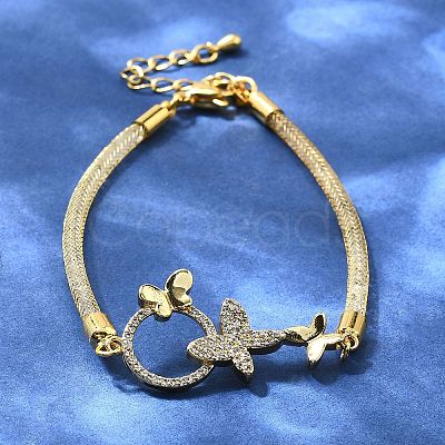 Brass Micro Pave Clear Cubic Zirconia Link Bracelets for Women BJEW-A029-01B-G-1