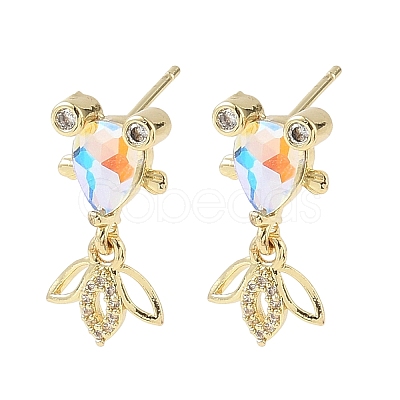 Brass Micro Pave Cubic Zirconia Fish Dangle Stud Earrings EJEW-K320-01G-23-1