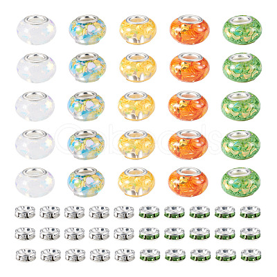 50Pcs 5 Colors Transparent Resin Rondelle European Beads RESI-TA0005-63A-1