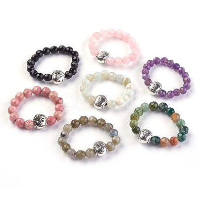 Natural Gemstone Stretch Rings RJEW-JR00223-1