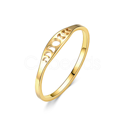 Hollow Moon Phase 304 Stainless Steel Finger Rings FS-WG454BE-05-1