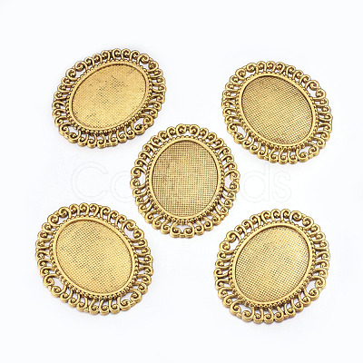 Tibetan Style Cabochon Connector Setting TIBEP-EA094YKG-AG-LF-1