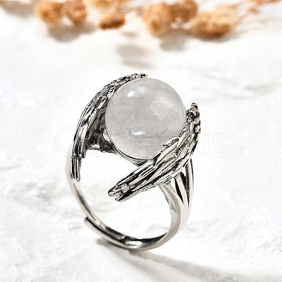 Natural Quartz Crystal Wings Adjustable Rings RJEW-K241-04AS-07-1