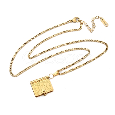 304 Stainless Steel Book Pendant Necklaces for Women NJEW-U037-01A-G-1