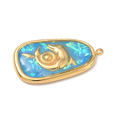 304 Stainless Steel Epoxy Resin with Natural Shell and Sequins Inside Pendants STAS-L026-17G-J03-1